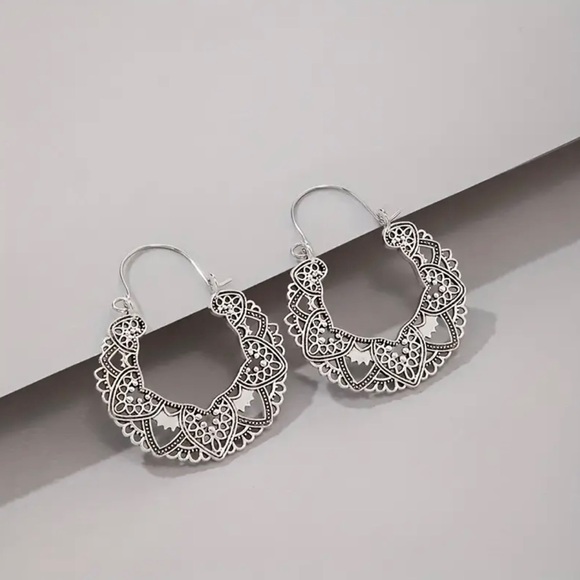 Bohemian Ethnic Metal Enamel Hoop Drop Earrings - Picture 5 of 5